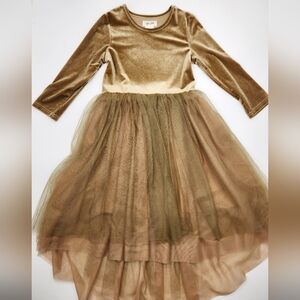 Taylor Joelle Gold Velvet Tulle Dress Girls Size 12 Long Sleeve Holiday Party